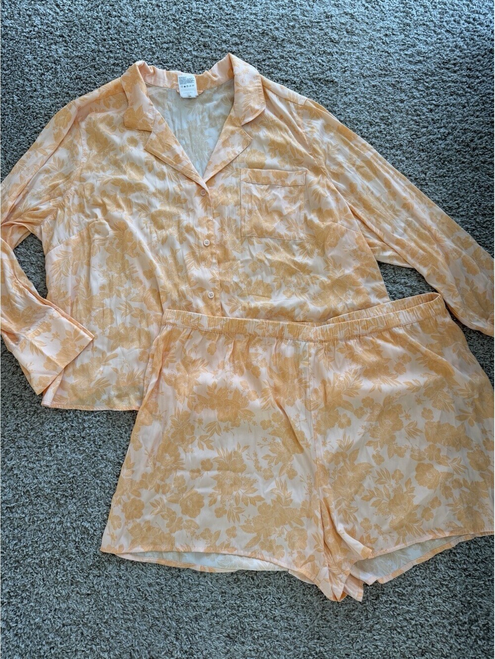 Lands’ End Floral Print Pajama Set Peach & Cream Plus Size 2X Lightweight